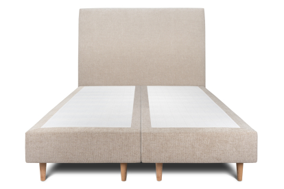 Lit 2x 80x200 cm - Sommier tapissier H35 cm + tête de lit tapissée - Tissu Toile natté Beige Brun