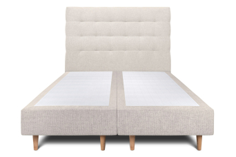 Lit 2x 90x200 cm - Sommier tapissier H35 cm + tête de lit capitonnée - Tissu Toile natté Beige Clair