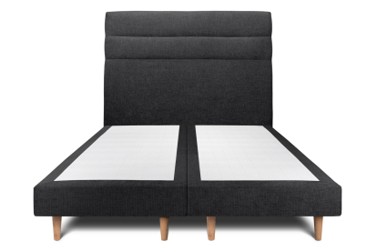 Lit 2x 80x200 cm - Sommier tapissier H29 cm + tête de lit à lignes - Tissu Toile natté Noir