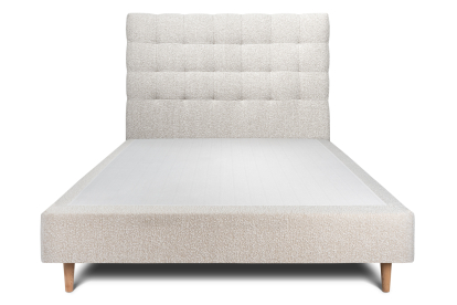 Lit 140x190 cm - Sommier tapissier H35 cm + tête de lit capitonnée - Tissu Bouclette Beige Clair