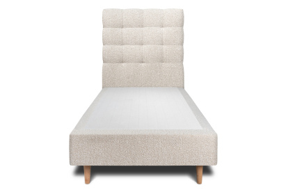 Lit 90x200 cm - Sommier tapissier H35 cm + tête de lit capitonnée - Tissu Bouclette Beige Clair