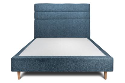 Lit 140x190 cm - Sommier tapissier H35 cm + tête de lit à lignes - Tissu Bouclette Bleu