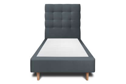 Lit 90x190 cm - Sommier tapissier H35 cm + tête de lit capitonnée - Tissu Velours Gris Anthracite