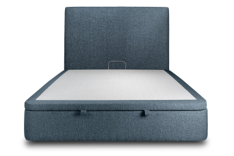 Lit coffre 140x190 cm avec Tête de lit tapissée - Tissu Bouclette Bleu