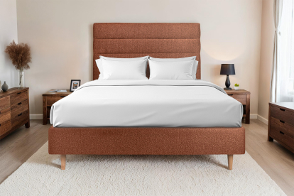 Tête de lit 135 cm Lignes - Tissu Bouclette Terracotta