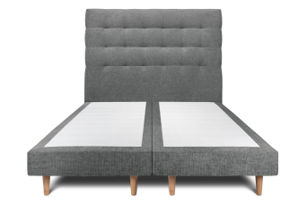 Lit 2x 90x200 cm - Sommier tapissier H29 cm + tête de lit capitonnée - Tissu Toile natté Gris Anthracite