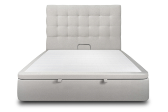 Lit coffre 200x200 cm avec Tête de lit capitonnée - Tissu Velours Gris Clair