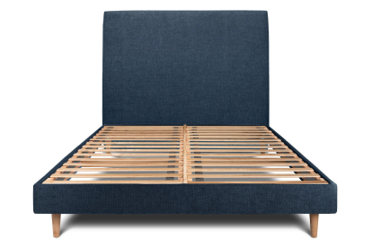 Lit 140x190 cm - Sommier à lattes H29 cm + tête de lit tapissée - Tissu Toile natté Bleu Océan