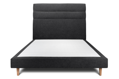 Lit 140x200 cm - Sommier tapissier H29 cm + tête de lit à lignes - Tissu Toile natté Noir