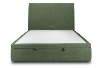 Lit coffre 160x200 cm avec Tête de lit tapissée - Tissu Toile natté Vert Kaki
