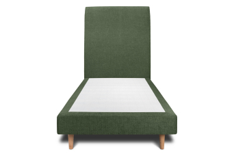 Lit 90x200 cm - Sommier tapissier H29 cm + tête de lit tapissée - Tissu Toile natté Vert Kaki