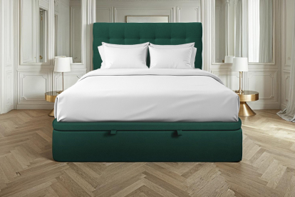 Lit coffre 200x200 cm avec Tête de lit capitonnée - Tissu Velours Vert