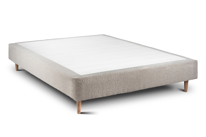 Lit 140x200 cm - Sommier tapissier H35 cm + tête de lit à lignes - Tissu Bouclette Beige Clair