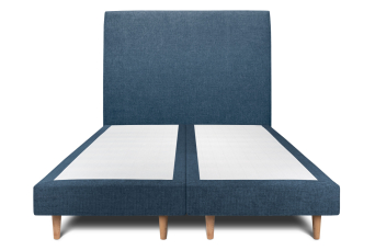 Lit 2x 80x200 cm - Sommier tapissier H29 cm + tête de lit tapissée - Tissu Toile natté Bleu Océan