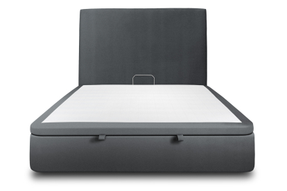 Lit coffre 200x200 cm avec Tête de lit tapissée - Tissu Velours Gris Anthracite