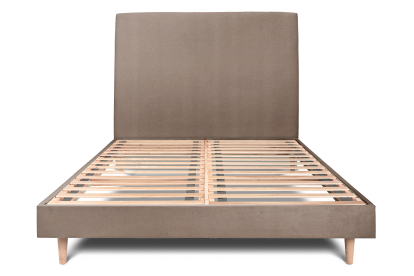 Lit 160x200 cm - Sommier à lattes H29 cm + tête de lit tapissée - Tissu Velours Taupe