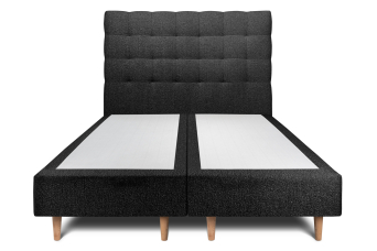 Lit 2x 90x200 cm - Sommier tapissier H35 cm + tête de lit capitonnée - Tissu Bouclette Noir