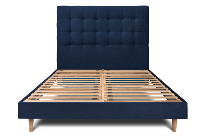 Lit 160x200 cm - Sommier à lattes H29 cm + tête de lit capitonnée - Tissu Velours Bleu Océan