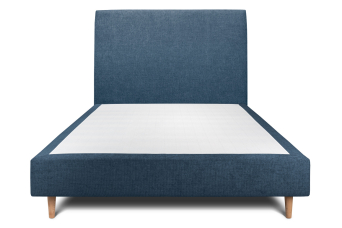 Lit 140x200 cm - Sommier tapissier H35 cm + tête de lit tapissée - Tissu Toile natté Bleu Océan