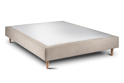 Lit 140x190 cm - Sommier tapissier H35 cm + tête de lit capitonnée - Tissu Toile natté Beige Brun