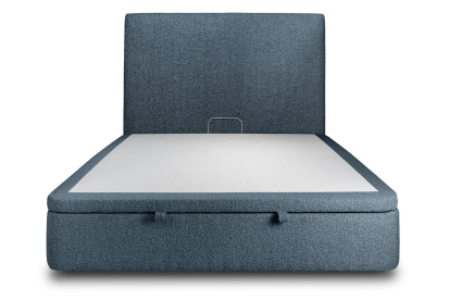Lit coffre 200x200 cm avec Tête de lit tapissée - Tissu Bouclette Bleu
