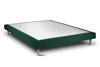 Lit 140x190 cm - Sommier tapissier H29 cm + tête de lit à lignes - Tissu Velours Vert
