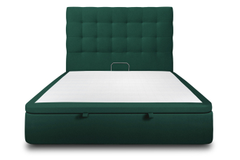 Lit coffre 200x200 cm avec Tête de lit capitonnée - Tissu Velours Vert