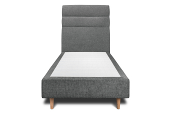 Lit 90x190 cm - Sommier tapissier H35 cm + tête de lit à lignes - Tissu Toile natté Gris Anthracite