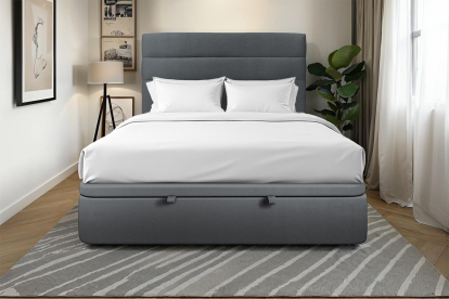 Lit coffre 200x200 cm avec Tête de lit à lignes - Tissu Velours Gris Anthracite