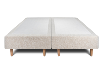 Lit 2x 100x200 cm - Sommier tapissier H35 cm + tête de lit capitonnée - Tissu Bouclette Beige Clair