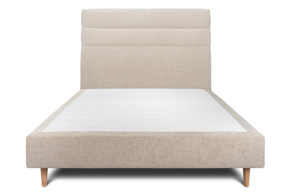 Lit 140x200 cm - Sommier tapissier H35 cm + tête de lit à lignes - Tissu Toile natté Beige Brun