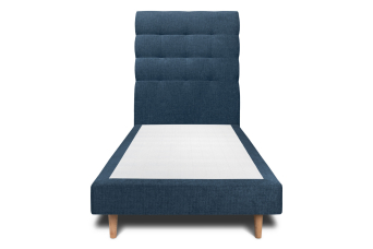 Lit 90x190 cm - Sommier tapissier H29 cm + tête de lit capitonnée - Tissu Toile natté Bleu Océan