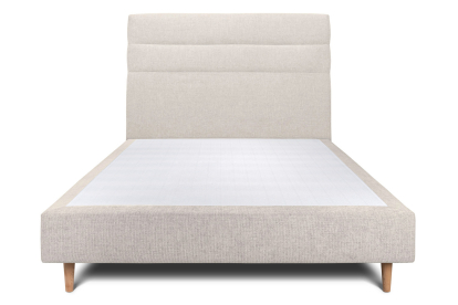Lit 140x200 cm - Sommier tapissier H35 cm + tête de lit à lignes - Tissu Toile natté Beige Clair
