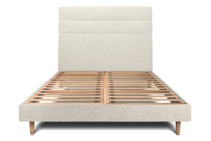 Lit 140x190 cm - Sommier à lattes H29 cm + tête de lit à lignes - Tissu Toile natté Beige Clair