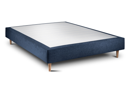 Lit 160x200 cm - Sommier tapissier H35 cm + tête de lit tapissée - Tissu Toile natté Bleu Océan