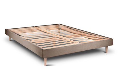 Lit 140x200 cm - Sommier à lattes H29 cm + tête de lit à lignes - Tissu Velours Taupe