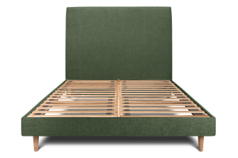 Lit 140x200 cm - Sommier à lattes H29 cm + tête de lit tapissée - Tissu Toile natté Vert Kaki
