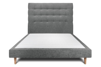 Lit 140x190 cm - Sommier tapissier H29 cm + tête de lit capitonnée - Tissu Toile natté Gris Anthracite
