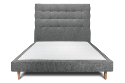 Lit 140x190 cm - Sommier tapissier H29 cm + tête de lit capitonnée - Tissu Toile natté Gris Anthracite