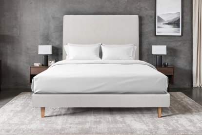 Lit 160x200 cm - Sommier tapissier H29 cm + tête de lit tapissée - Tissu Velours Gris Clair