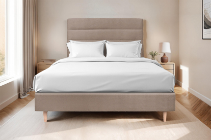 Lit 160x200 cm - Sommier tapissier H35 cm + tête de lit à lignes - Tissu Velours Taupe