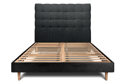 Lit 140x190 cm - Sommier à lattes H29 cm + tête de lit capitonnée - Tissu Bouclette Noir