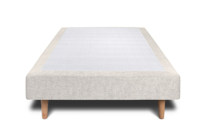 Lit 90x190 cm - Sommier tapissier H29 cm + tête de lit capitonnée - Tissu Toile natté Beige Clair