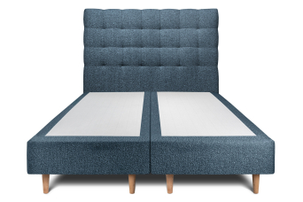 Lit 2x 90x200 cm - Sommier tapissier H35 cm + tête de lit capitonnée - Tissu Bouclette Bleu