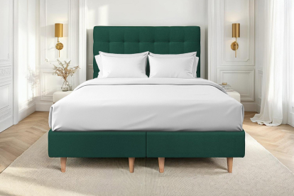 Lit 2x 90x200 cm - Sommier tapissier H35 cm + tête de lit capitonnée - Tissu Velours Vert