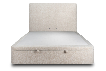 Lit coffre 160x200 cm avec Tête de lit tapissée - Tissu Bouclette Beige Clair
