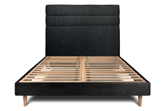 Lit 180x200 cm - Sommier à lattes H29 cm + tête de lit à lignes - Tissu Bouclette Noir