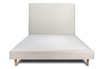Lit 160x200 cm - Sommier tapissier H29 cm + tête de lit tapissée - Tissu Bouclette Beige Clair