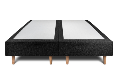 Lit 2x 80x200 cm - Sommier tapissier H35 cm + tête de lit à lignes - Tissu Bouclette Noir