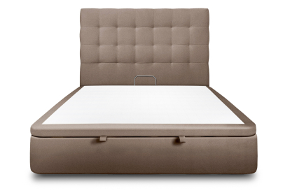 Lit coffre 140x200 cm avec Tête de lit capitonnée - Tissu Velours Taupe
